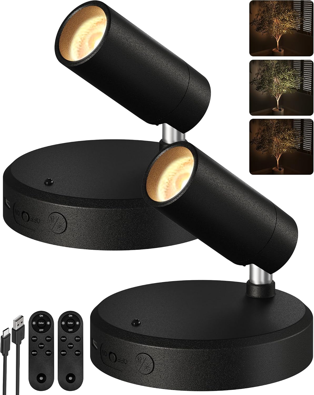 Detalle de EZVALO EZL2407A Rechargeable Wireless Spotlights, 2-Pack, Dimmable 3CCT
