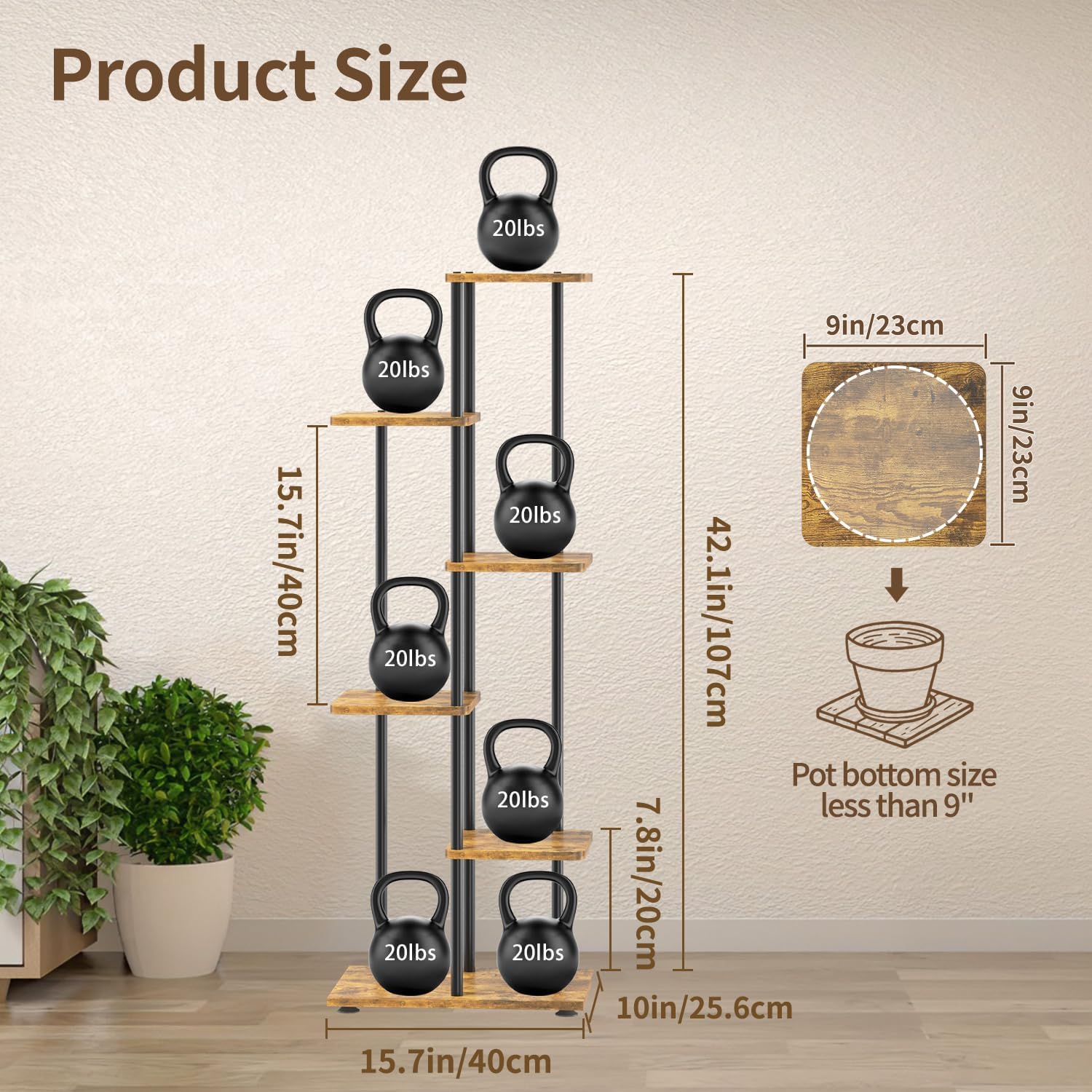 Thumbnail 2 de LASZOLA 5-Tier Indoor Plant Stand, Metal Frame and Wood Shelves