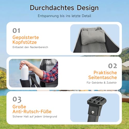 Detalle de DriveMo Campingstuhl Faltbar – Stabil, wandelbar und flexibel für Outdoor-Spaß