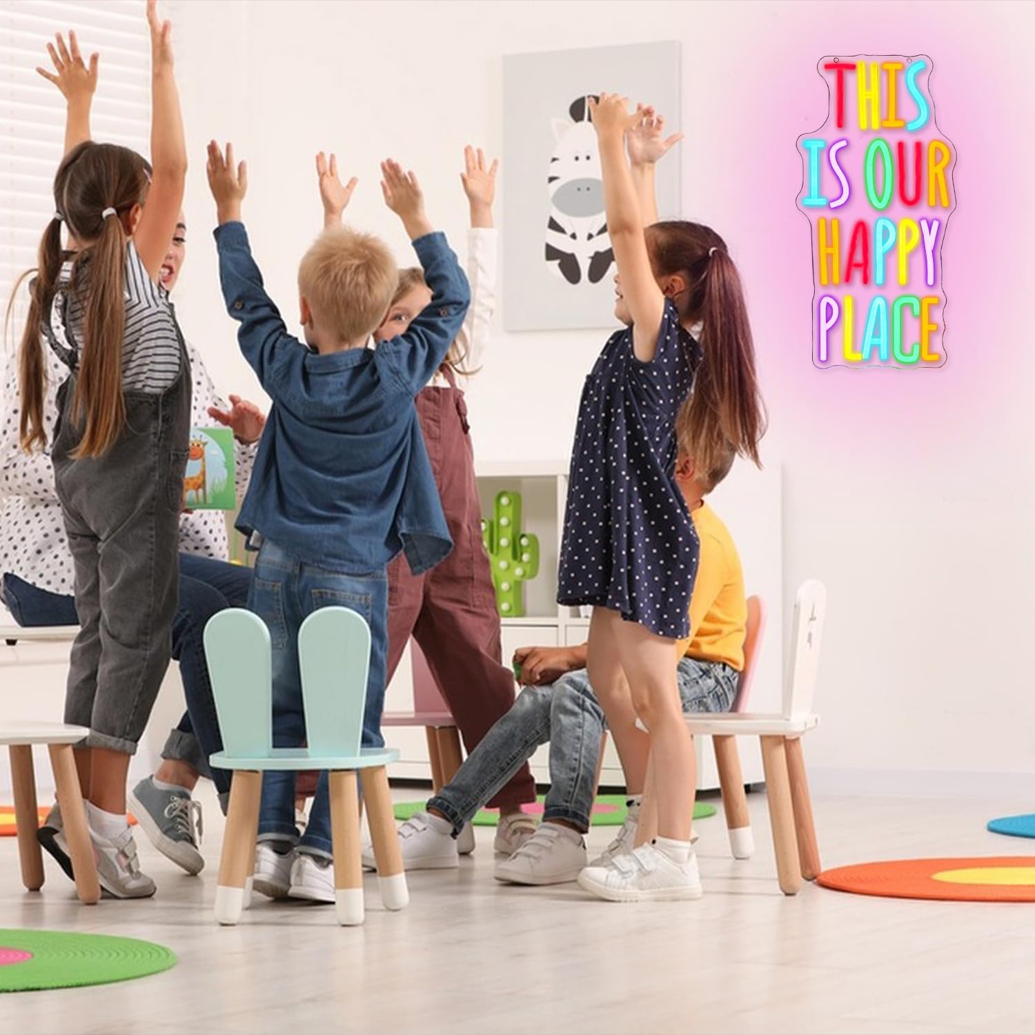 Thumbnail 4 de LMSIGNLY Happy Place Neonzeichen – Bunte LED-Wanddekoration für Wohnzimmer, Schlafzimmer und Klassenraum