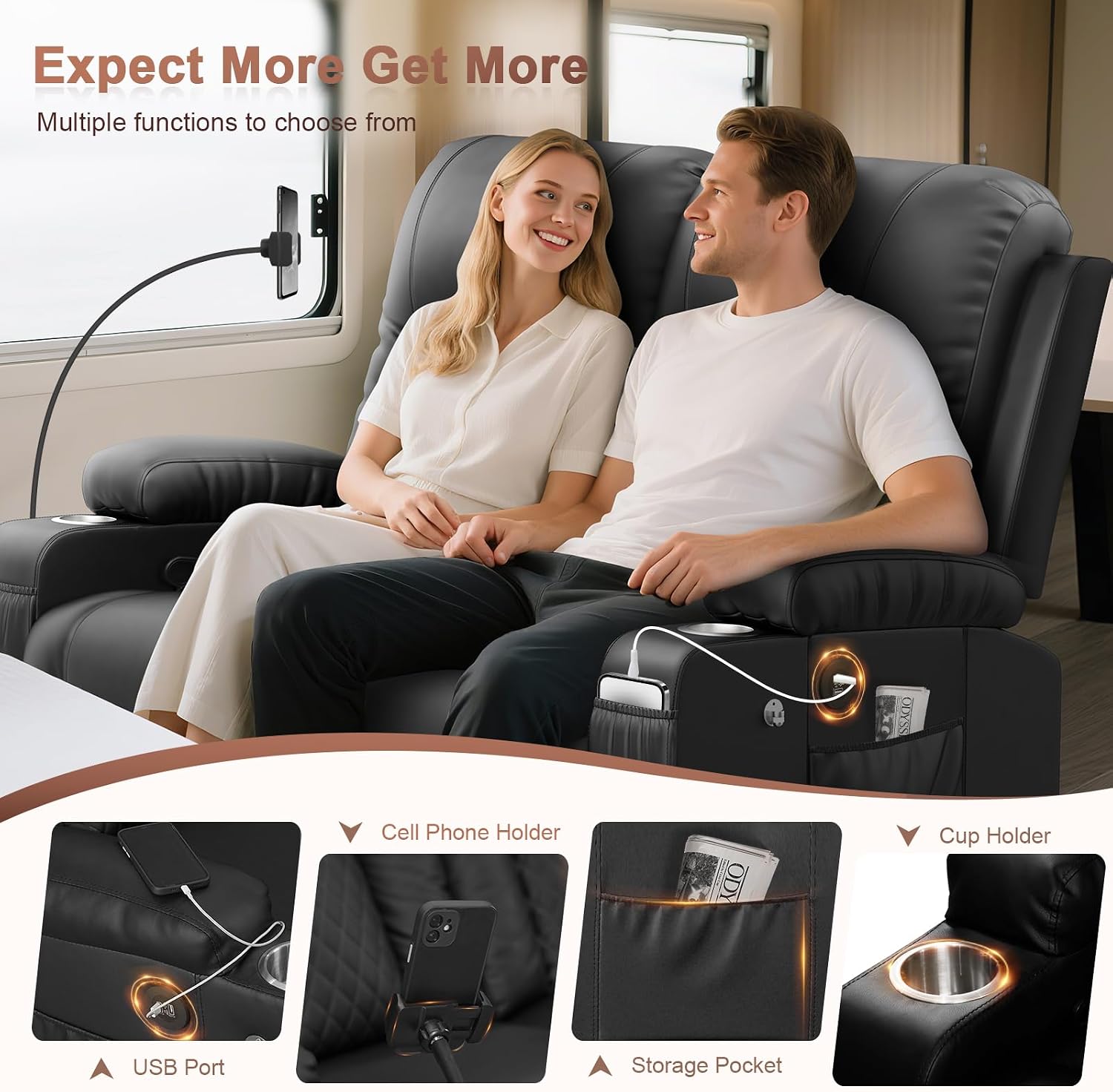 Thumbnail 6 de MOSGAT RV loveseat recliner in PU leather