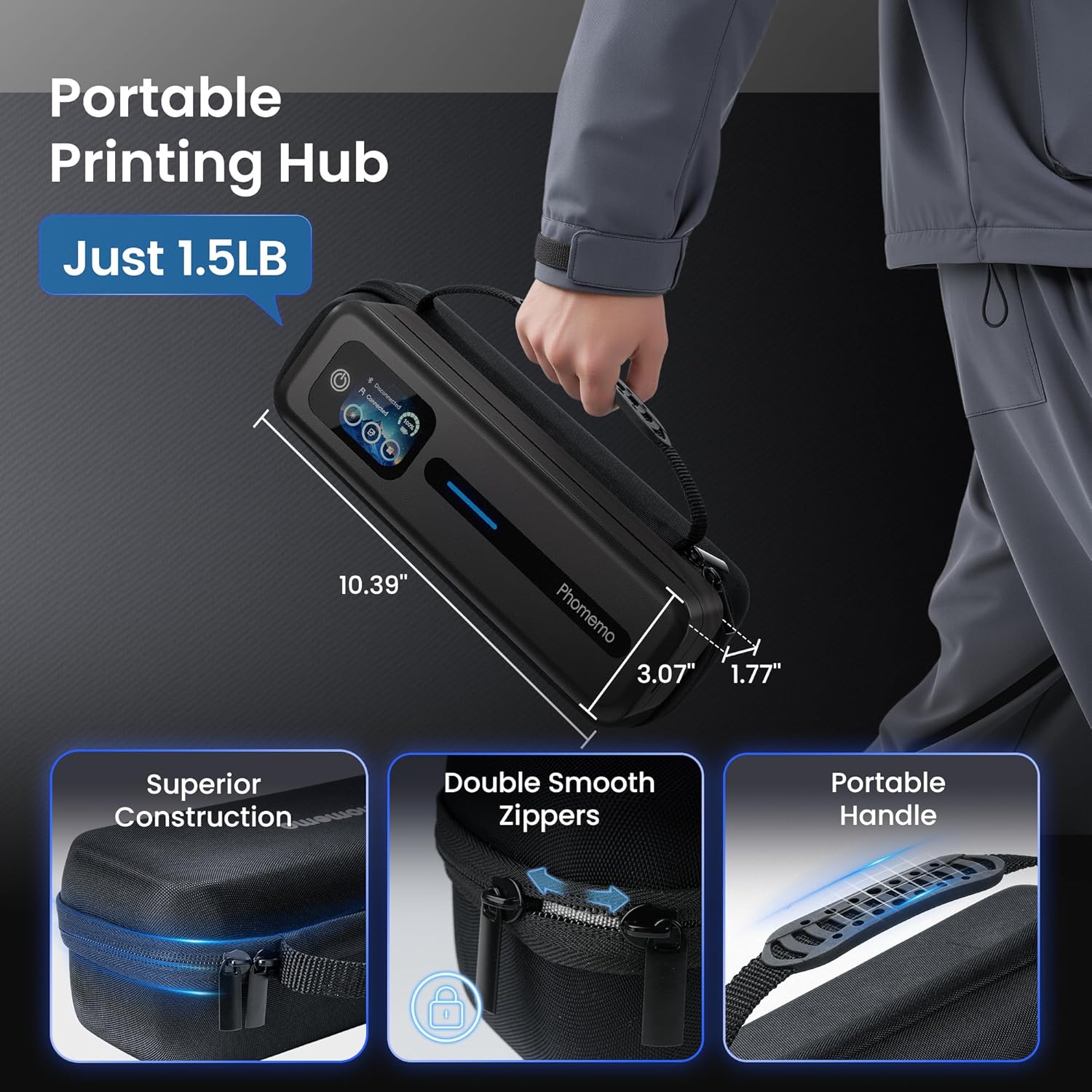 Detalle 2 de Phomemo M832D Thermodrucker A4 – Mobiler Bluetooth/USB-Drucker mit Touchscreen, 300 DPI