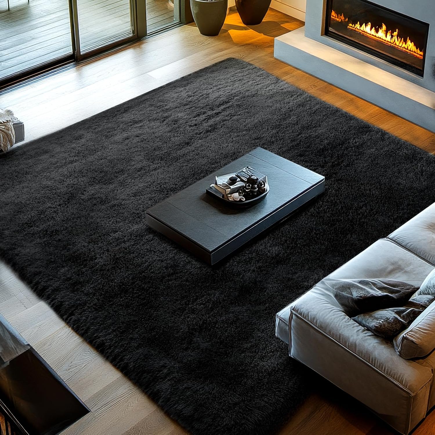 Detalle de Black Shag Rug 10x14 Large Shag Area Rug