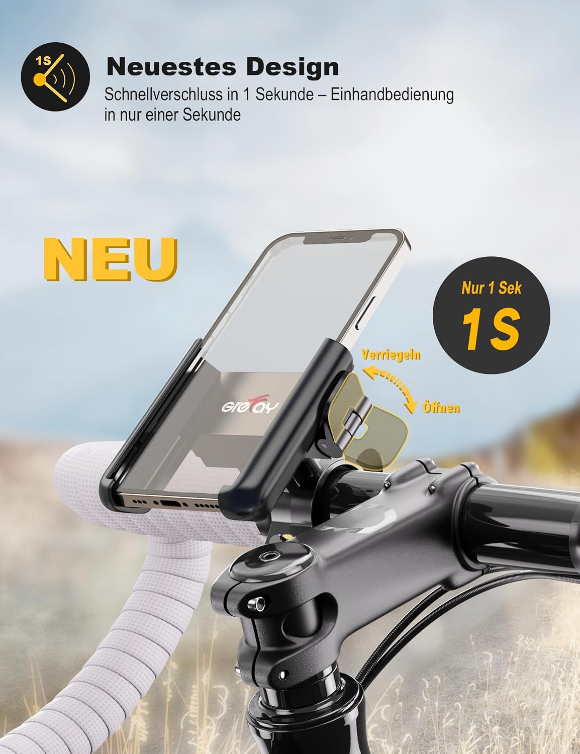 Detalle 2 de Grefay Handyhalterung Fahrrad Universal Motorrad – 360° Drehung, 3,5–7,0 Zoll, Schnellmontage