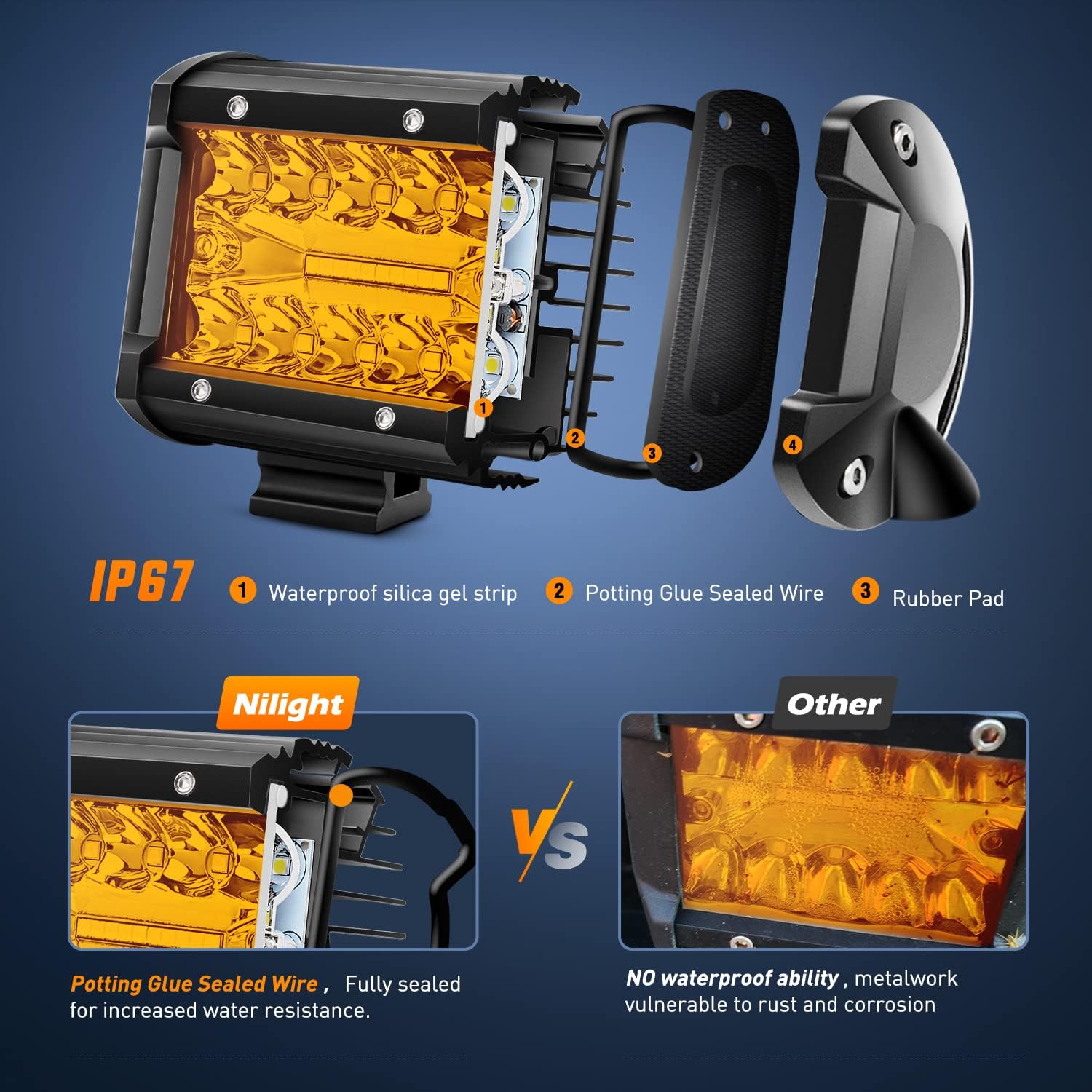 Detalle 2 de Nilight 4-inch Amber LED Pods 60W driving lights
