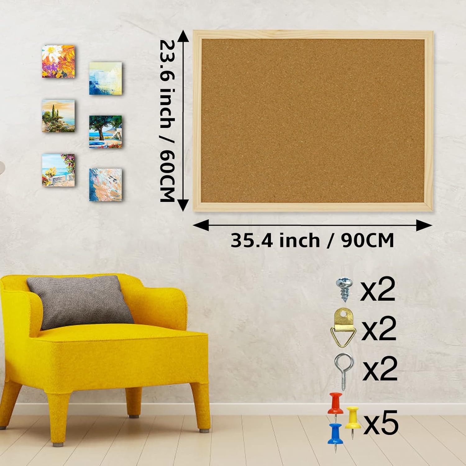 Thumbnail 1 de OWLKELA Pinnwand Kork 90x60 – naturbelassene Korktafel mit Befestigungsmaterial