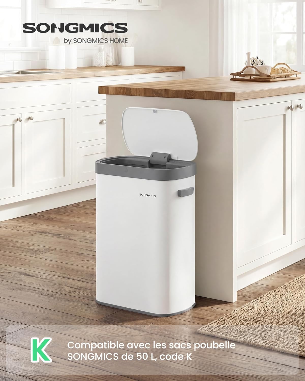 Detalle 2 de SONGMICS LTB640E01 — Poubelle de cuisine automatique 50 L à capteur et fermeture douce