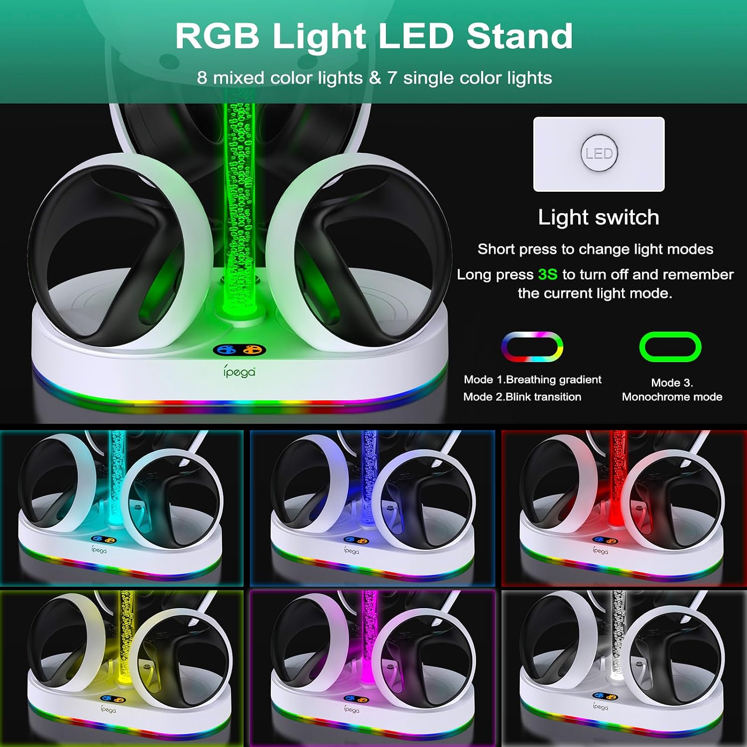 Detalle 2 de FASTSNAIL Ladestation für PSVR2 Controller – LED-Ständer mit 15 RGB-Modi, kompatibel mit PlayStation VR2