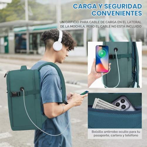 Detalle de Xkdoai Mochila de viaje 20 L, 40 × 27 × 20 cm, antirrobo y para portátil de 14 pulgadas