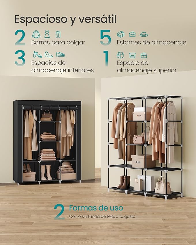Detalle de SONGMICS RYG096B01 armario portátil 45 x 130 x 167 cm