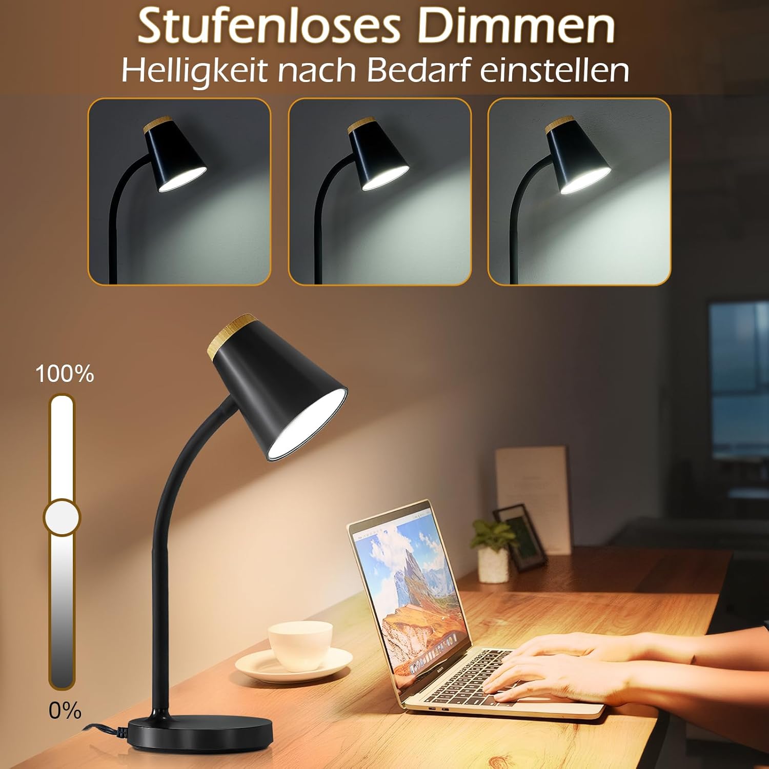 Thumbnail 2 de GyroVu LED Schreibtischlampe – stufenlos dimmbar, Berührungskontrolle und flexibler Gänsehals