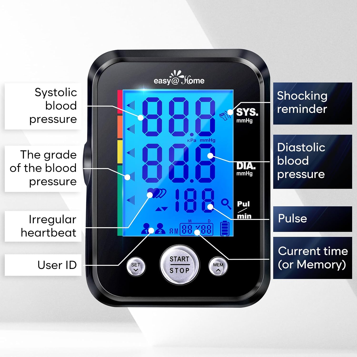 Thumbnail 6 de Easy@Home EBP-095 Blood Pressure Monitor, 3-Colour Display, 2 Users
