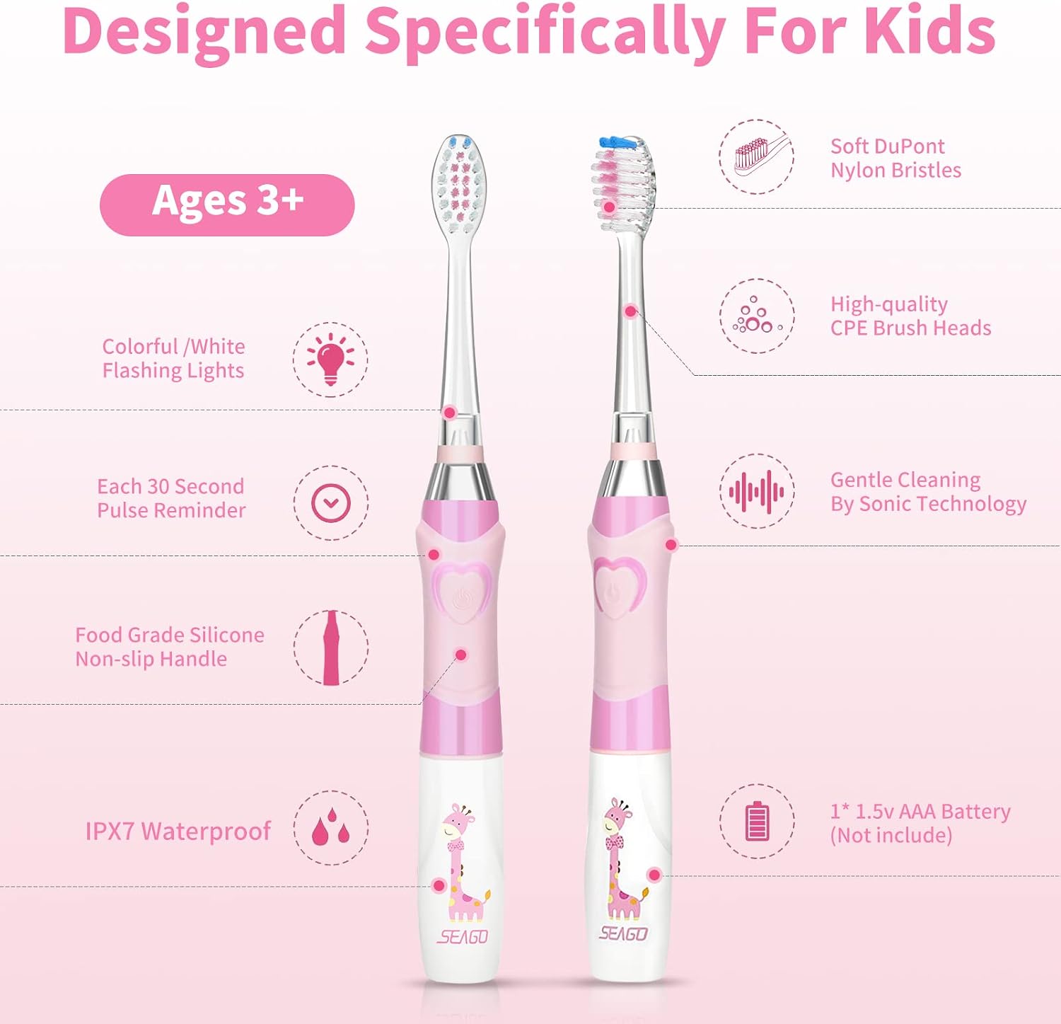 Thumbnail 6 de Seago SG977 Kids Electric Toothbrush 4 heads, 1× battery-powered 🪥