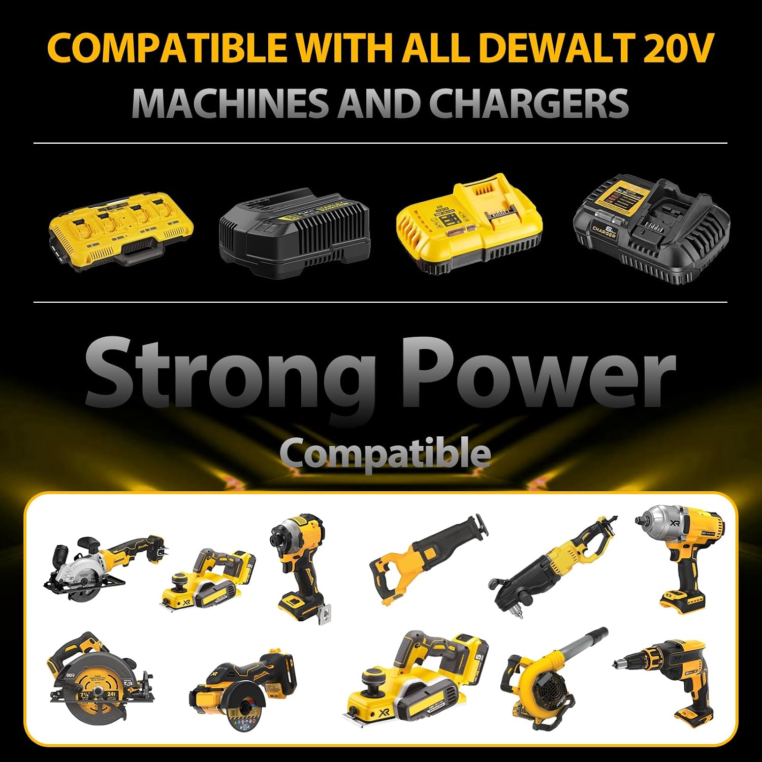 Detalle 2 de 2Pack 8.0Ah 18V Li-ion Replacement Batteries for DeWalt (DCB-series) Compatible with Dewalt Cordless Tools
