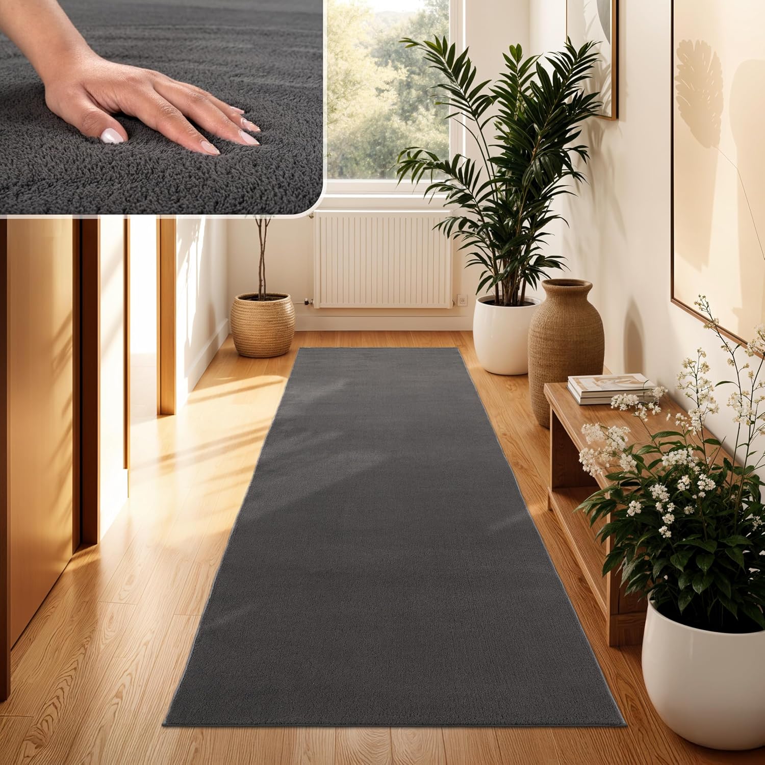 Detalle de Paco Home Moderner Wohnzimmer-Teppich Kurzflor (80 x 300 cm), waschbar – Creme 4