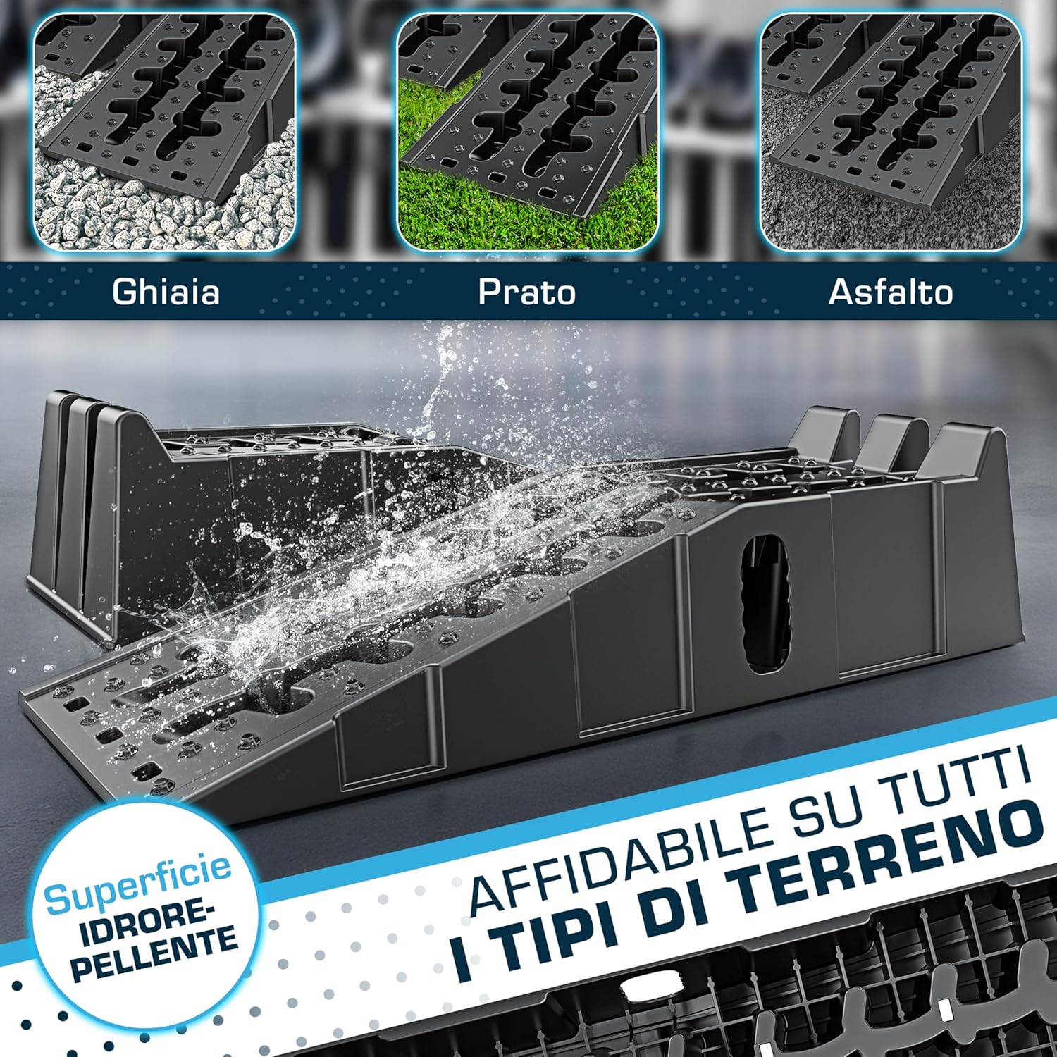 Detalle de SELLOGX Rampe auto 2 pezzi – 5t, HDPE antiscivolo, 90,4 cm x 30,4 cm