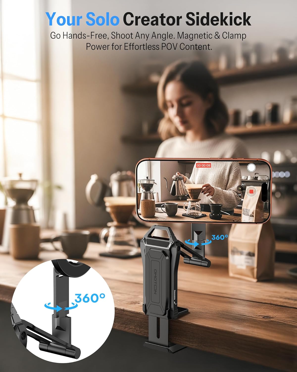 Detalle de OMOTON TP02-Pro Magnetic Phone Holder 4.7-6.5