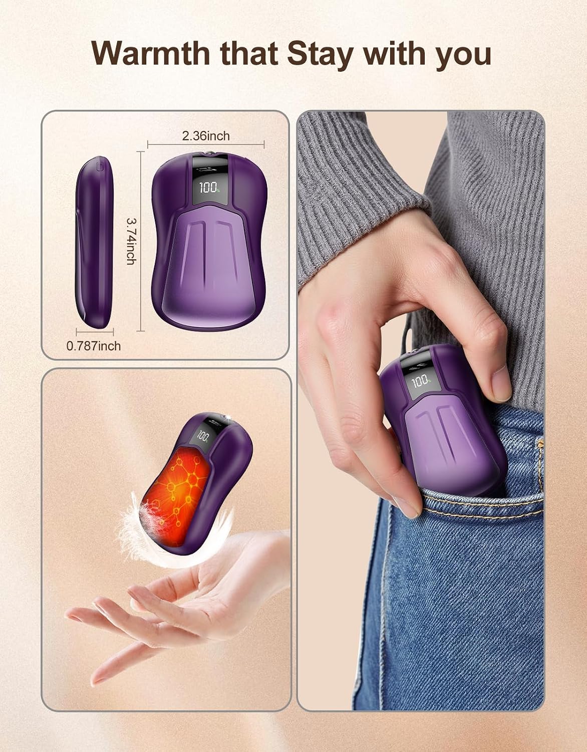 Detalle 2 de Nexillumi HW-07 Rechargeable Hand Warmers, Dual-Sided Heat, 10,000mAh, 2-Pack