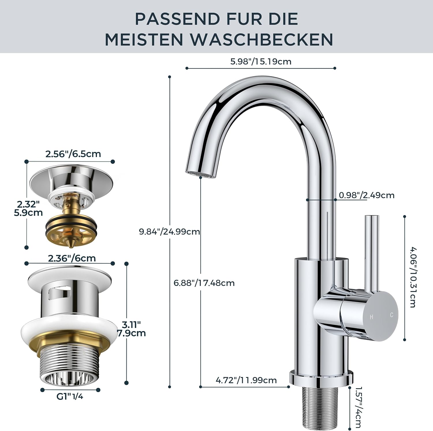 Detalle de FORIOUS Wasserhahn Bad Hoch 360° đ°