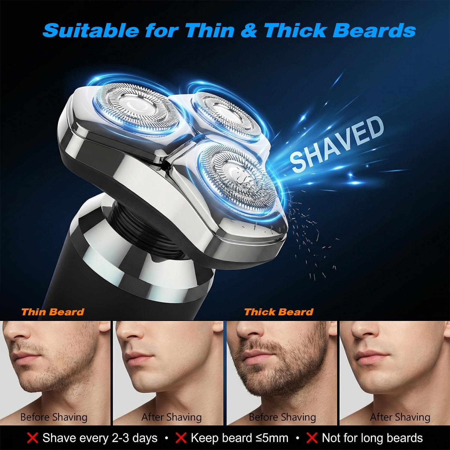 Thumbnail 6 de 3-in-1 Rotary Electric Shaver for Men (Rechargeable, Wet & Dry) with Nose & Sideburn Trimmers