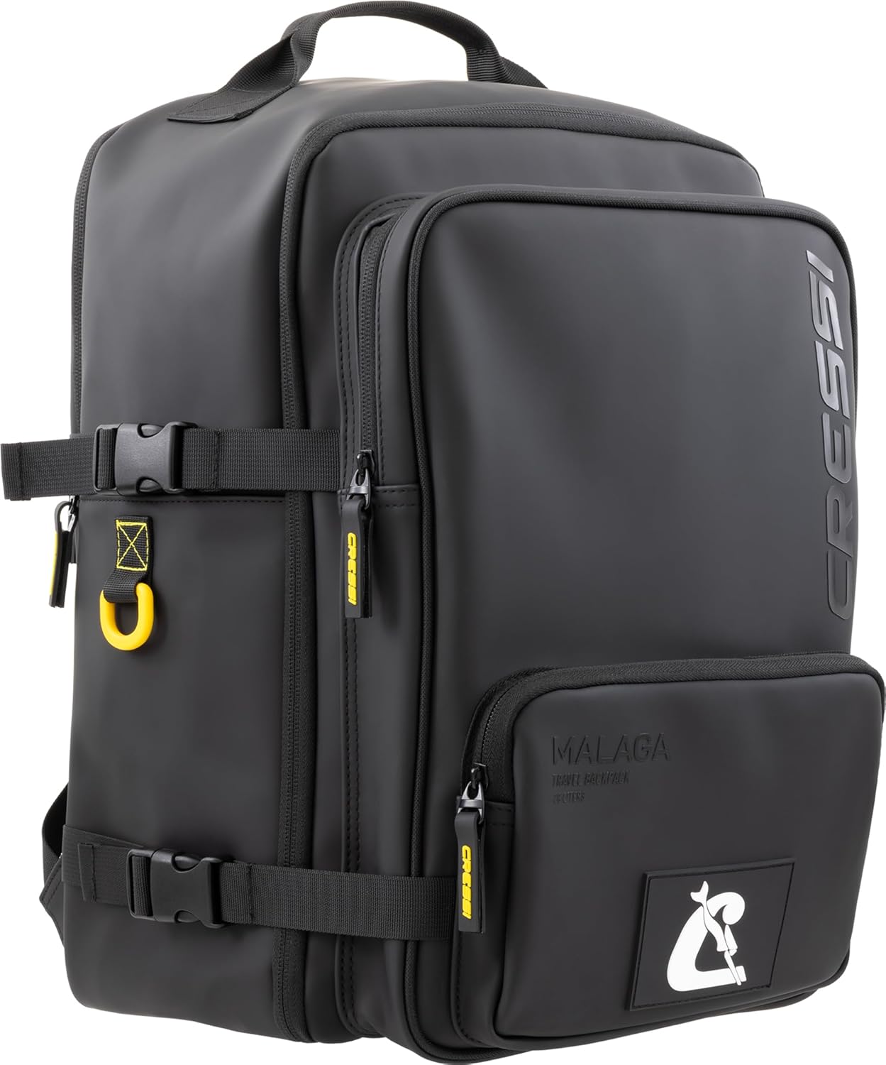 Detalle de Cressi dal 1946 Malaga Travel Backpack 28 L – Zaino Idrofobico unisex nero/giallo, compatibile bagaglio a mano