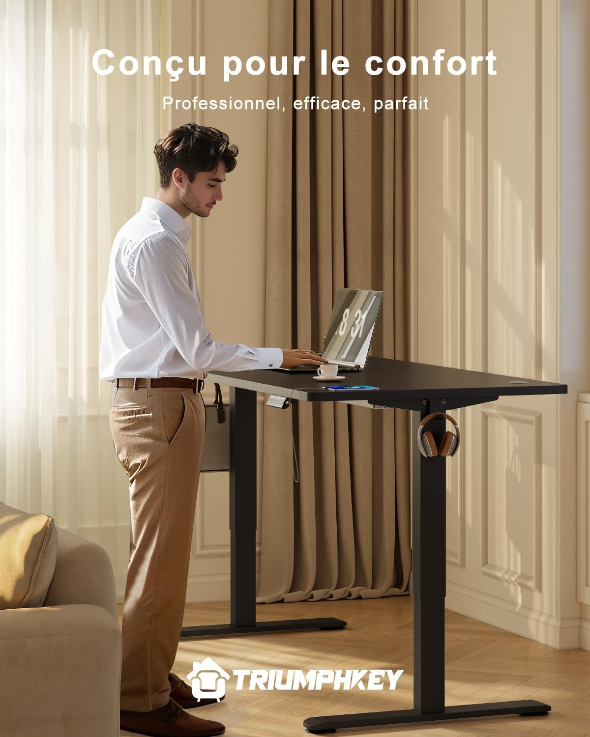 Detalle de TRIUMPHKEY 0287 elektrisch zit-sta-bureau 160 x 80 cm met USB en geheugenstanden