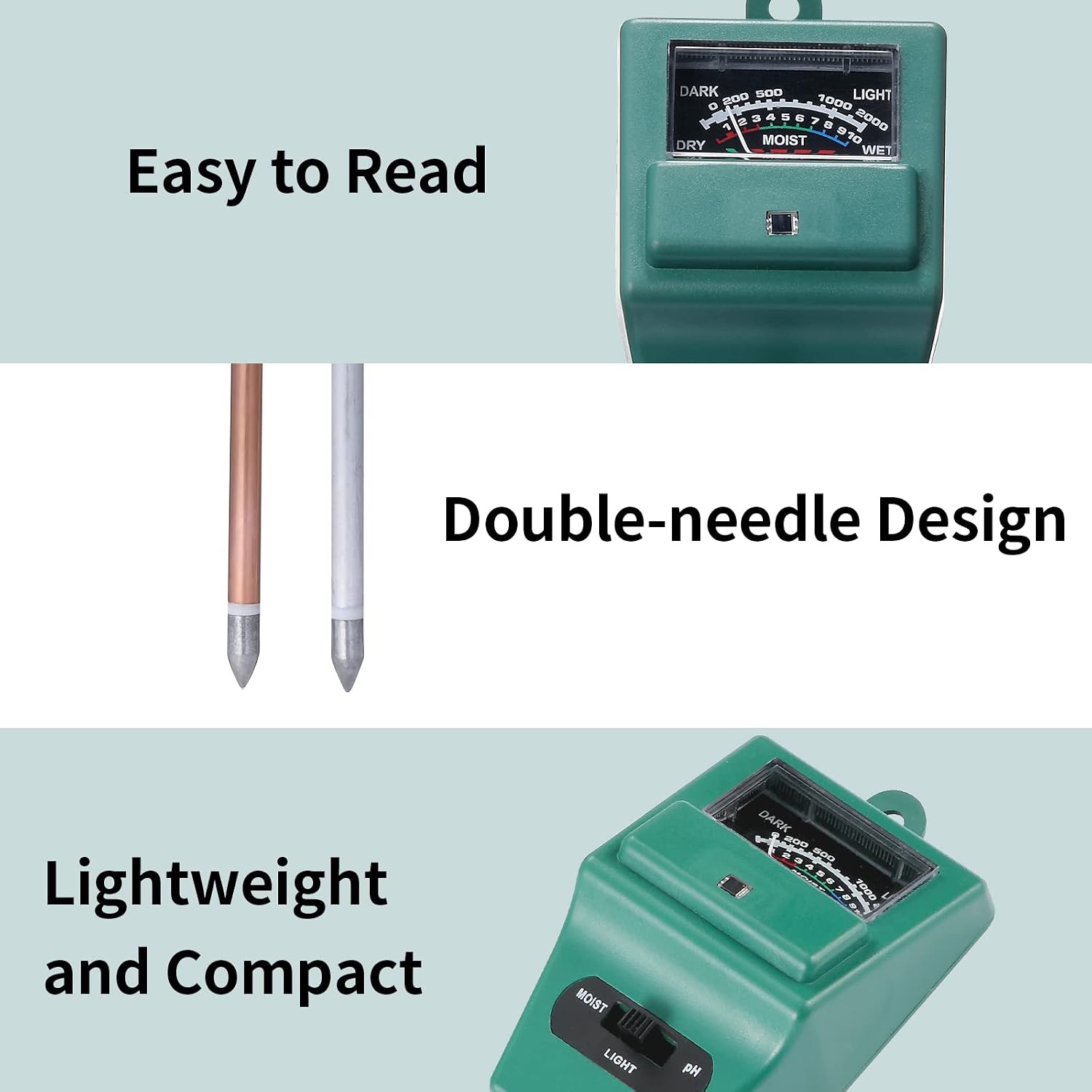 Detalle de Rngeo 3-in-1 Soil Tester, 2-Pack for pH, Light and Moisture