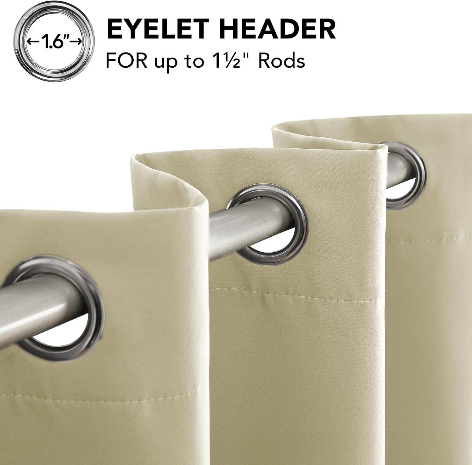 Thumbnail 6 de Deconovo Room Darkening Thermal Insulated Eyelet Curtains (Beige) — 2 Panels, Ring Top for Bedroom