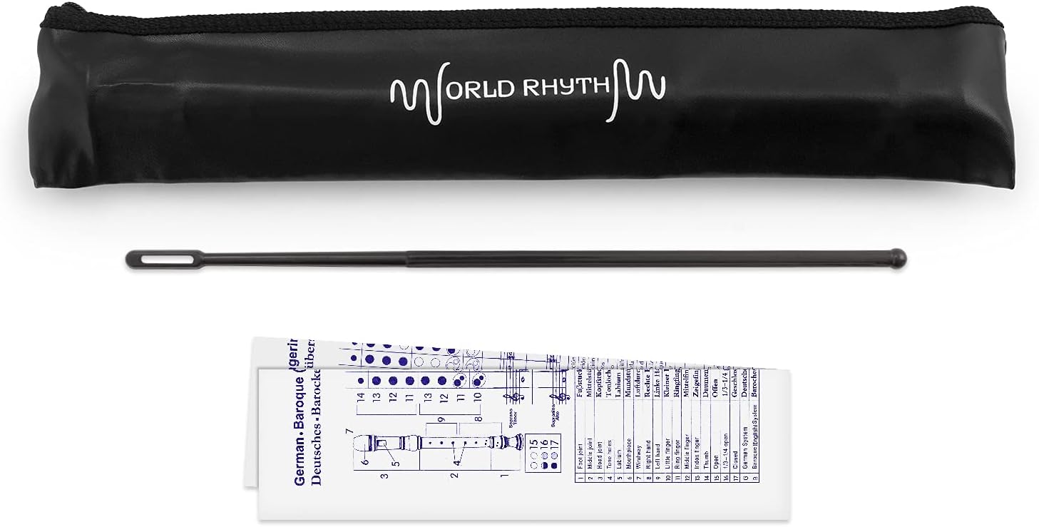 Detalle de World Rhythm WR-805: Flauta escolar soprano en negro y marfil con bolsa y tabla de digitación