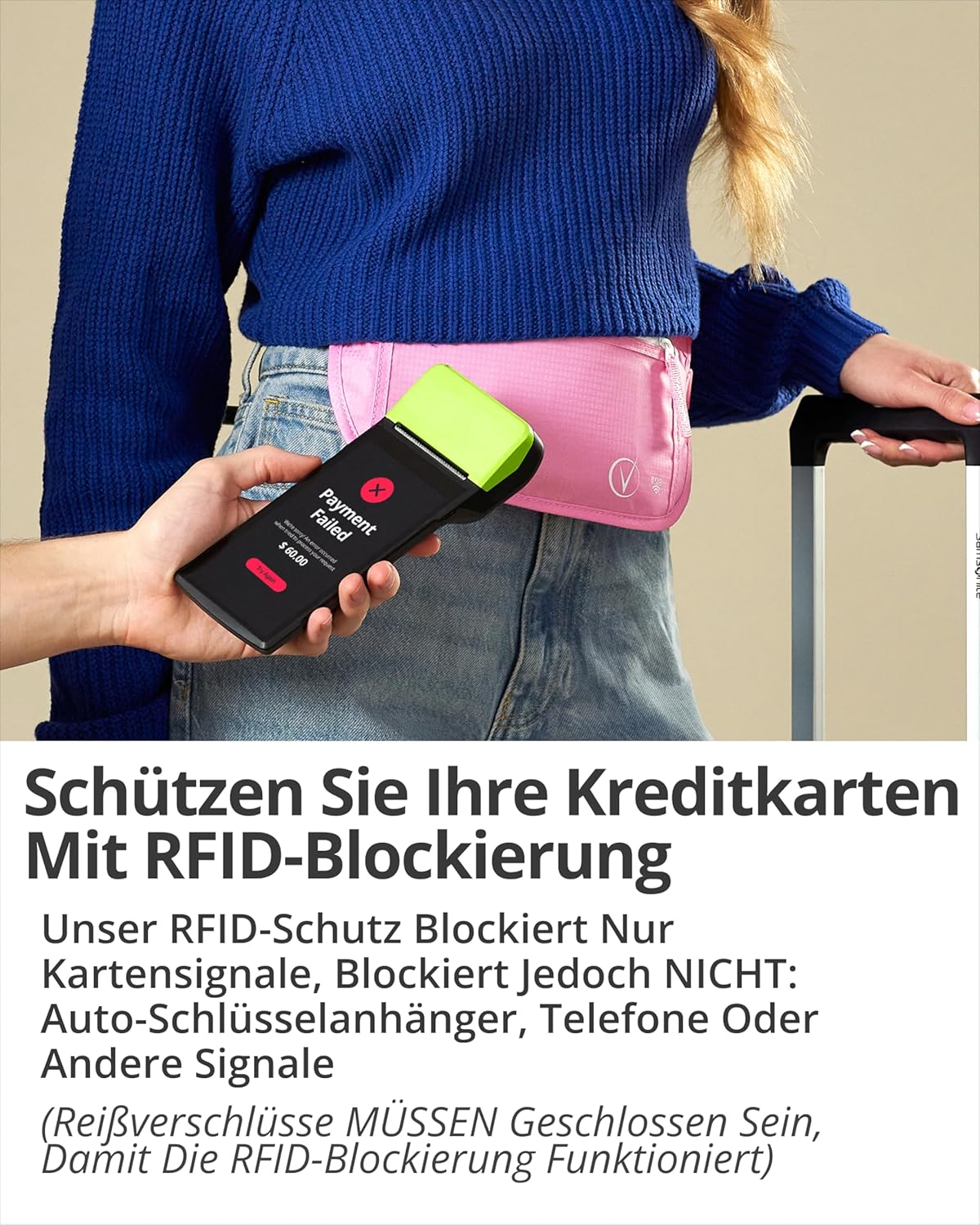 Thumbnail 2 de Geldgürtel für Reisen versteckt – RFID-geschützte Taillen-Brieftasche mit RFID-Fächern, Global Recovery Tags, Puppenrosa & Weiß