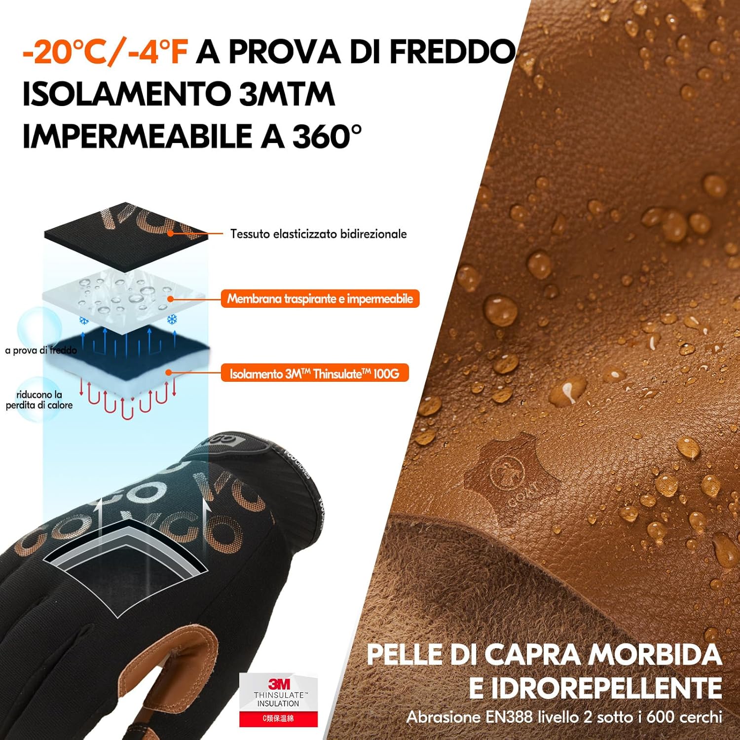 Detalle de Vgo... Guanti da lavoro invernali impermeabili uomo, resistenti per edilizia e logistica (1 paio)