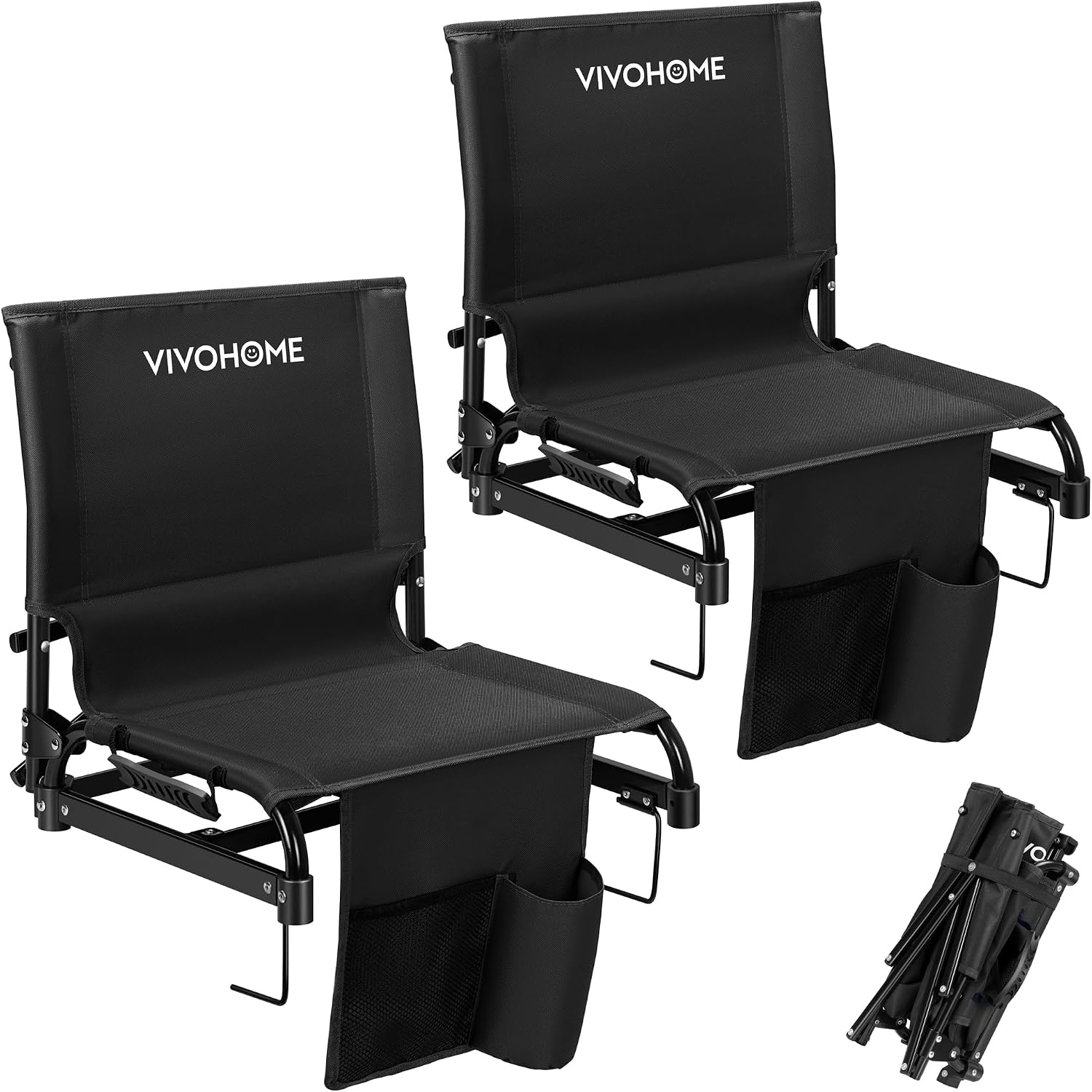 Detalle de VIVOHOME VH1861-BK Folding Stadium Seats, 2-Pack with Back Support