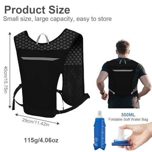 Detalle de Alaoo Chaleco Running multifunción con hidratación y soft flask de 500 ml (negro)