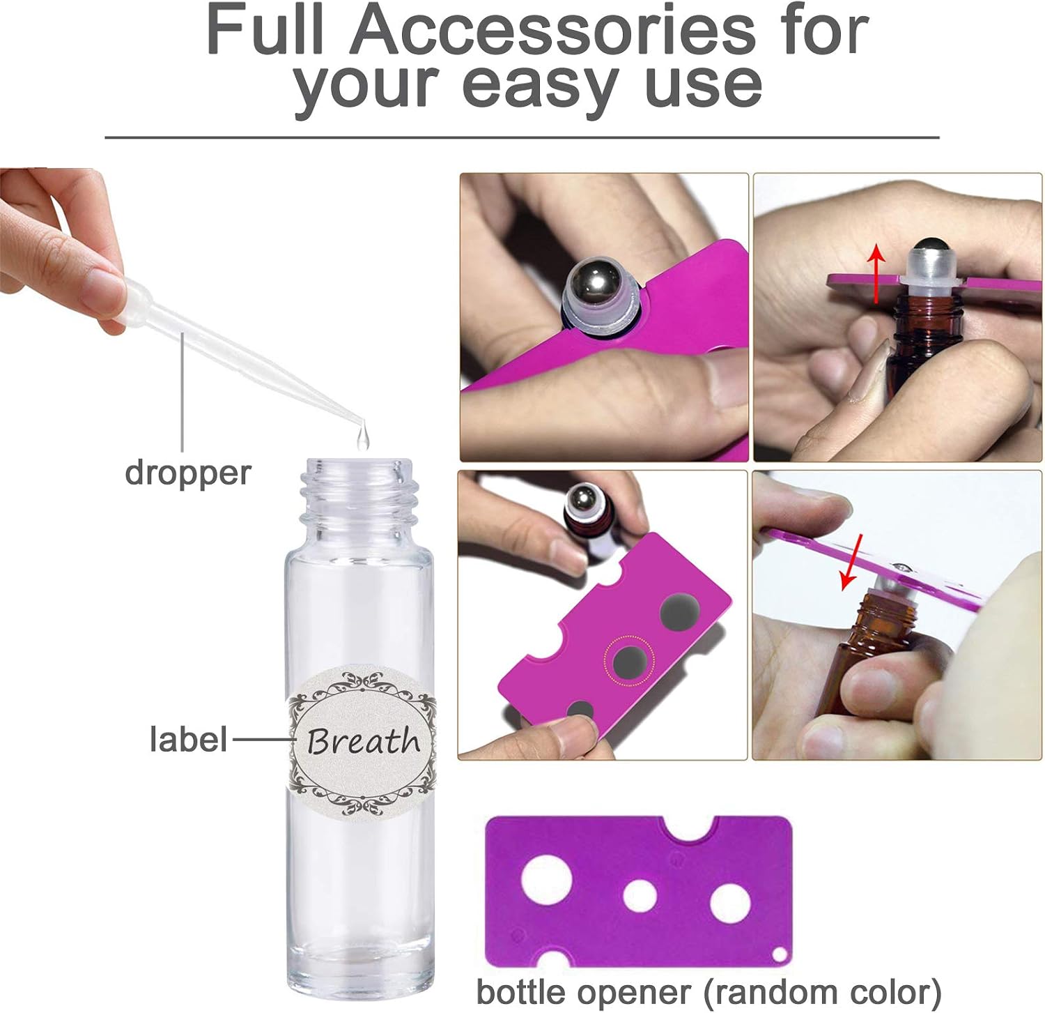 Detalle de Alledomain 10Pcs 10ml Essential Oil Roller Bottles (Refillable Glass Roll-On Set)