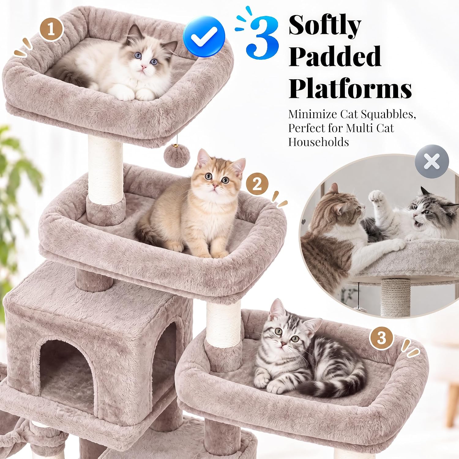 Detalle 2 de Hey-brother MPJ038MU Cat Tree, 70.9-Inch Tower with Sisal Posts and Two Condos