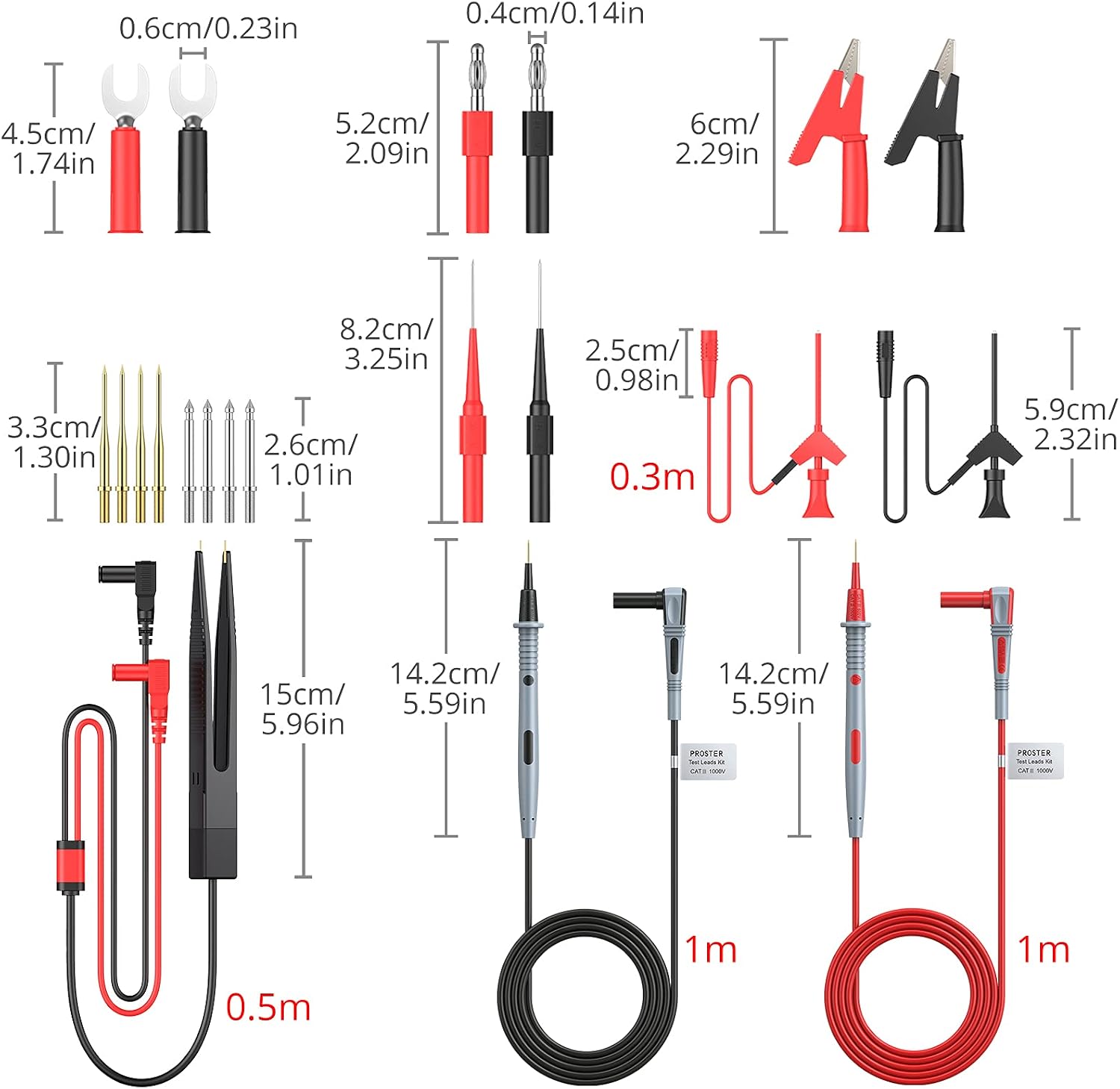 Detalle 1 de Proster PST175b 21-in-1 Multimeter Test Lead Kit with Crocodile Clips