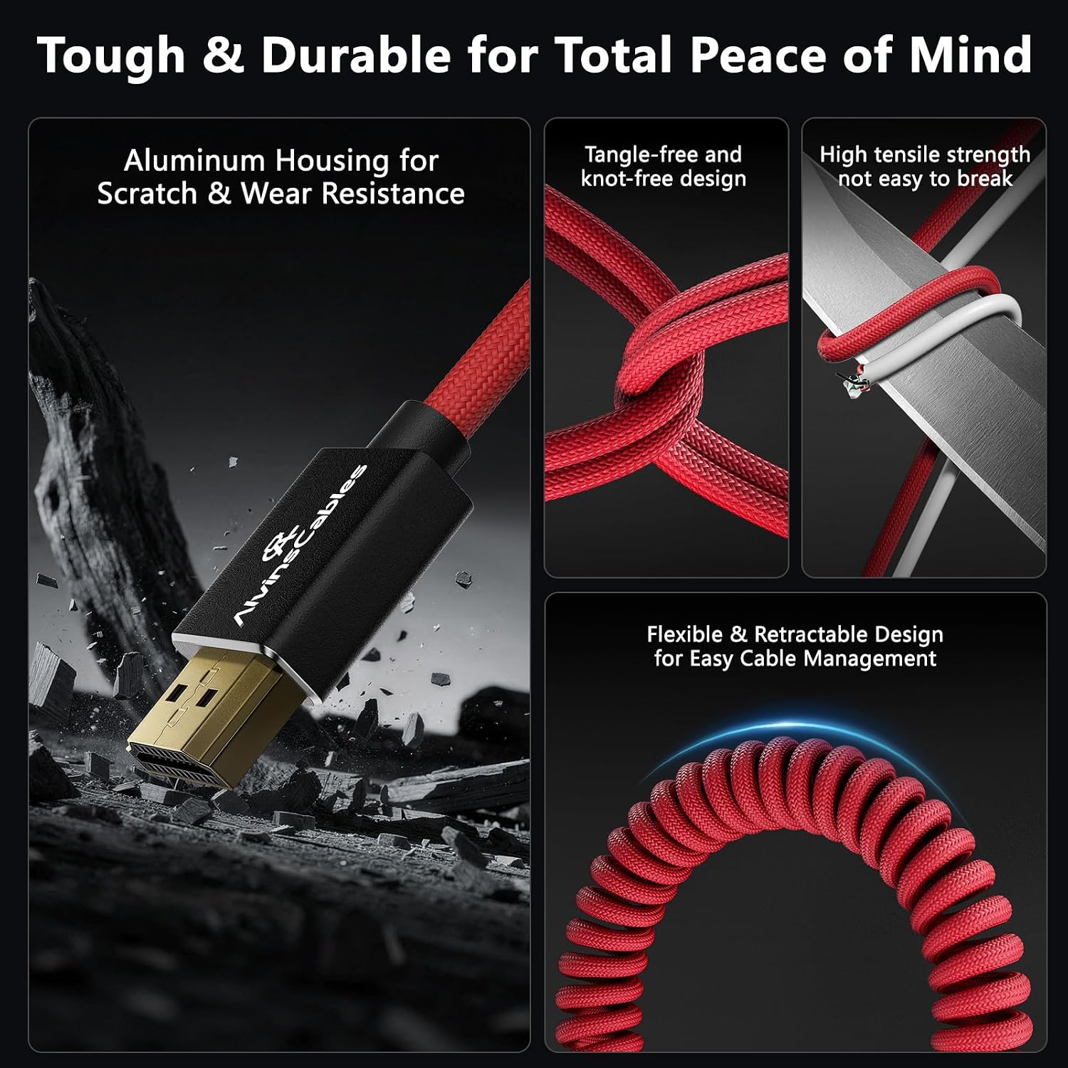 Thumbnail 4 de Alvin's Cables 8K 2.1 Full HDMI High Speed Braided Coiled Cable (30–45 cm) for Atomos Ninja V, Portkeys BM5, Feelworld Monitors, and More