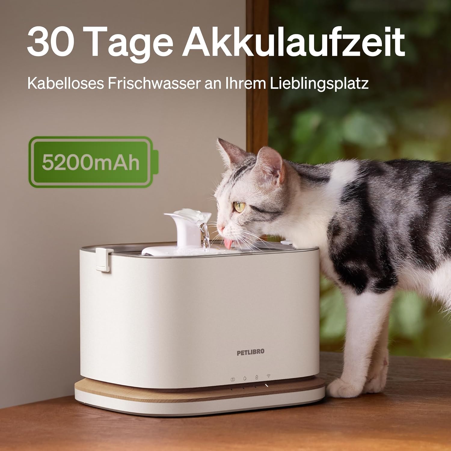 Detalle 2 de PETLIBRO Upgrade Katzenbrunnen Dockstream 2 – kabelloser Trinkbrunnen mit App-Überwachung, 3 l, 5-GHz-WiFi