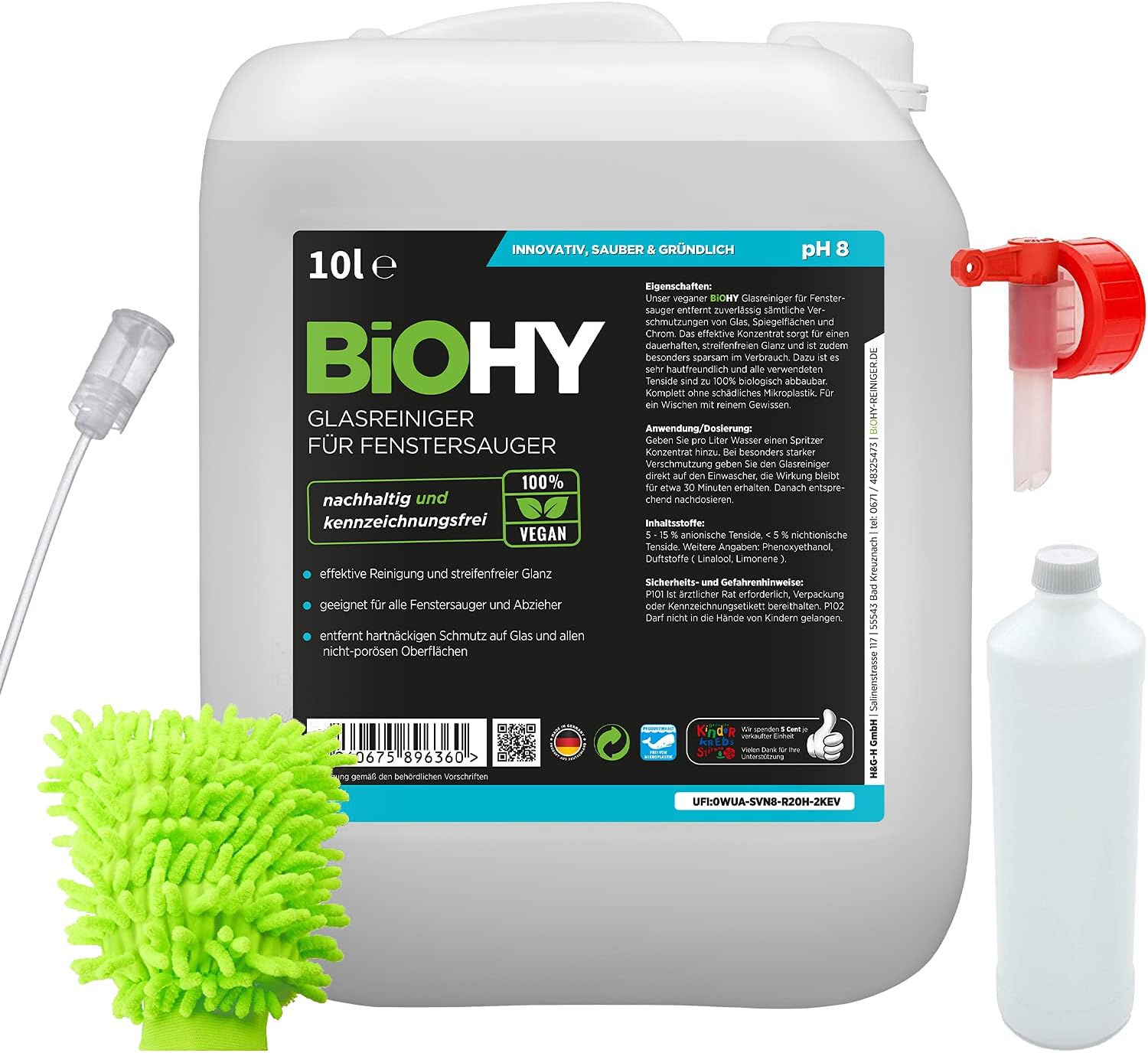 Detalle de BIOHY zestaw do czyszczenia szyb i powierzchni, koncentrat 10 l z akcesoriami