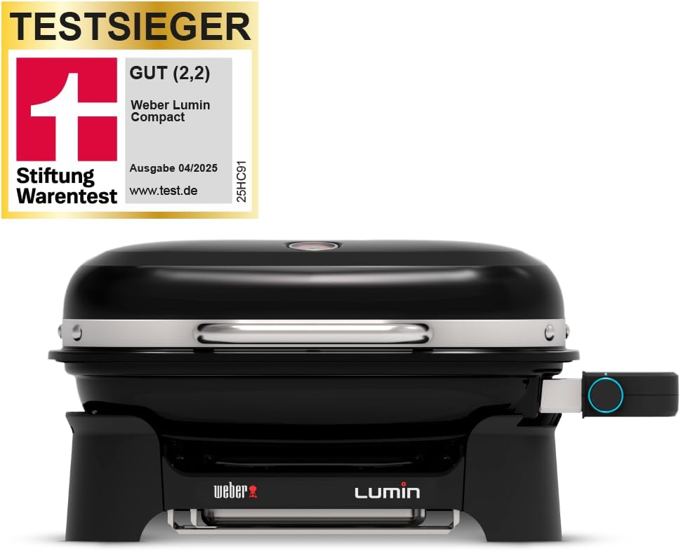 Detalle de Weber Lumin Compact: Tragbarer Elektrogrill mit Deckelthermometer, 43 × 32 cm, Porzellanemaillierte Gusseisenroste