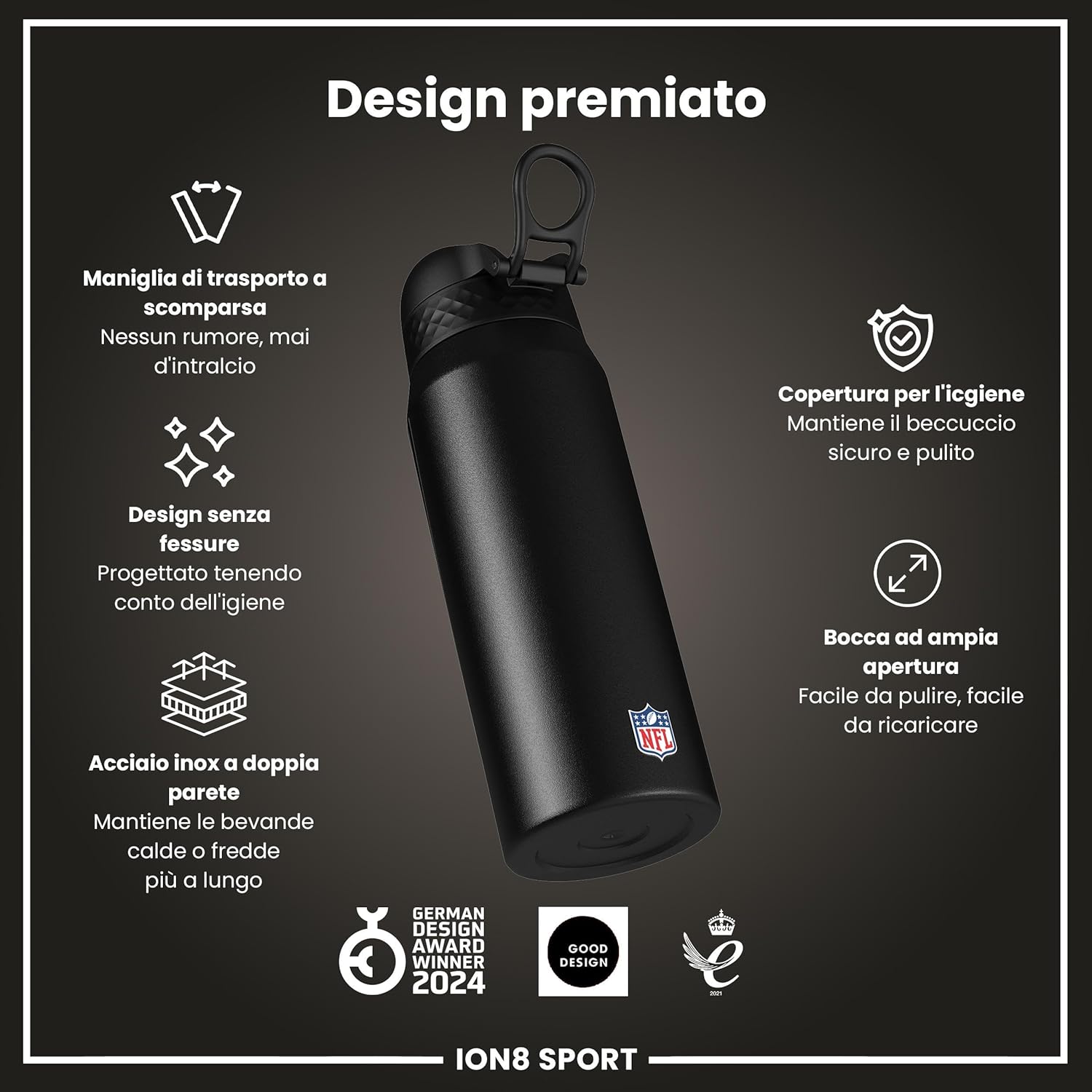 Thumbnail 5 de Ion8 NFL Borraccia 750 ml – a prova di perdite, facile da aprire e lavabile in lavastoviglie