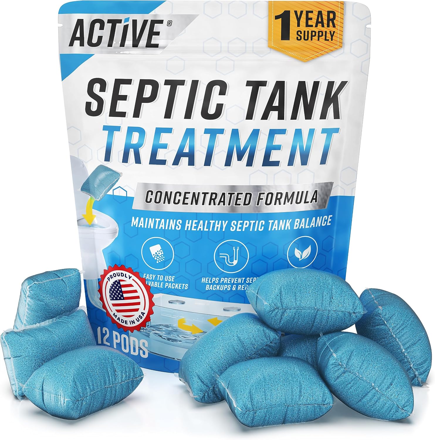 Detalle de ACTIVE active-septic-12 Septic Tank Treatment Pods, 12 Monthly Packets