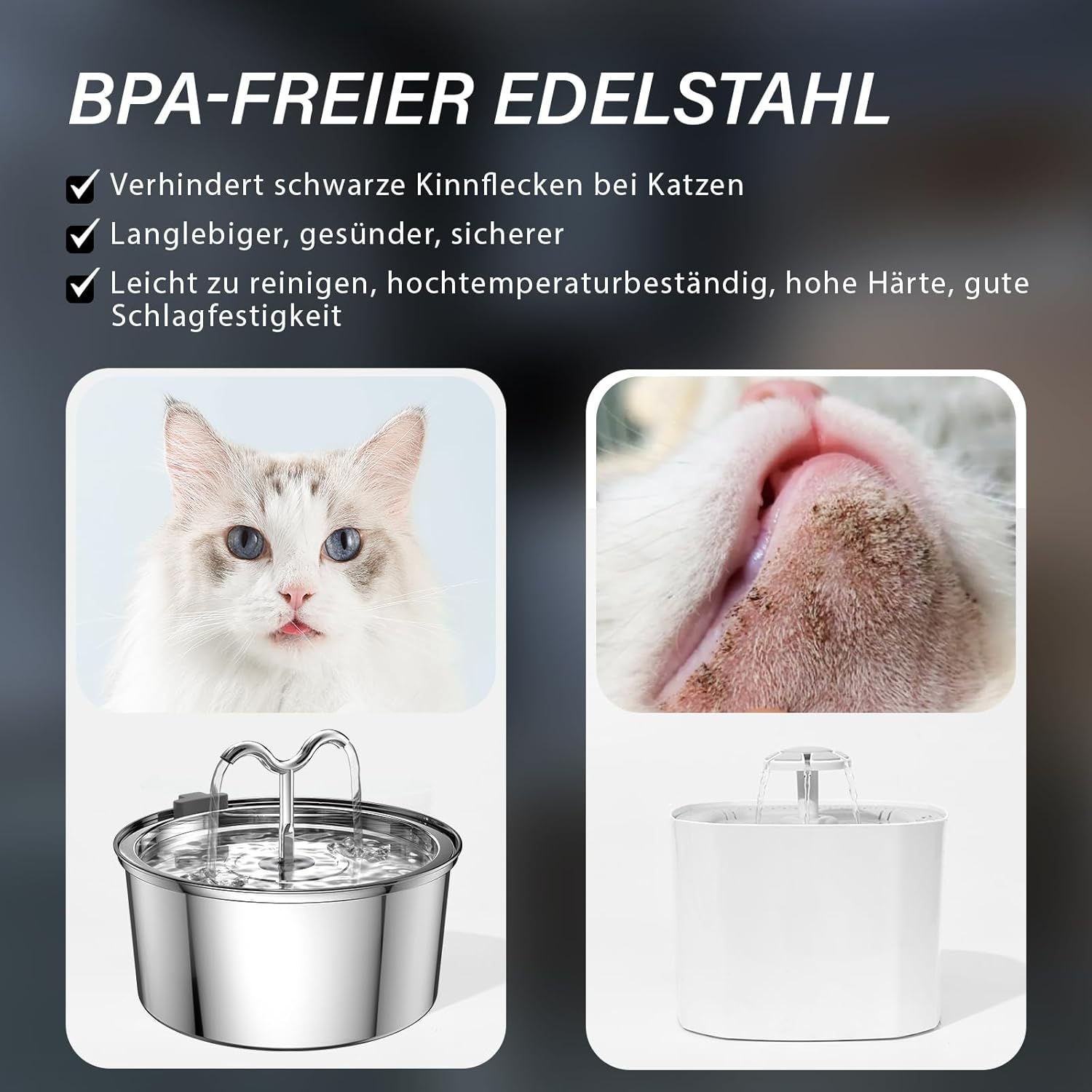 Detalle de DOOOB Katzenbrunnen Edelstahl 3,2L – leise, hygienisch und robust