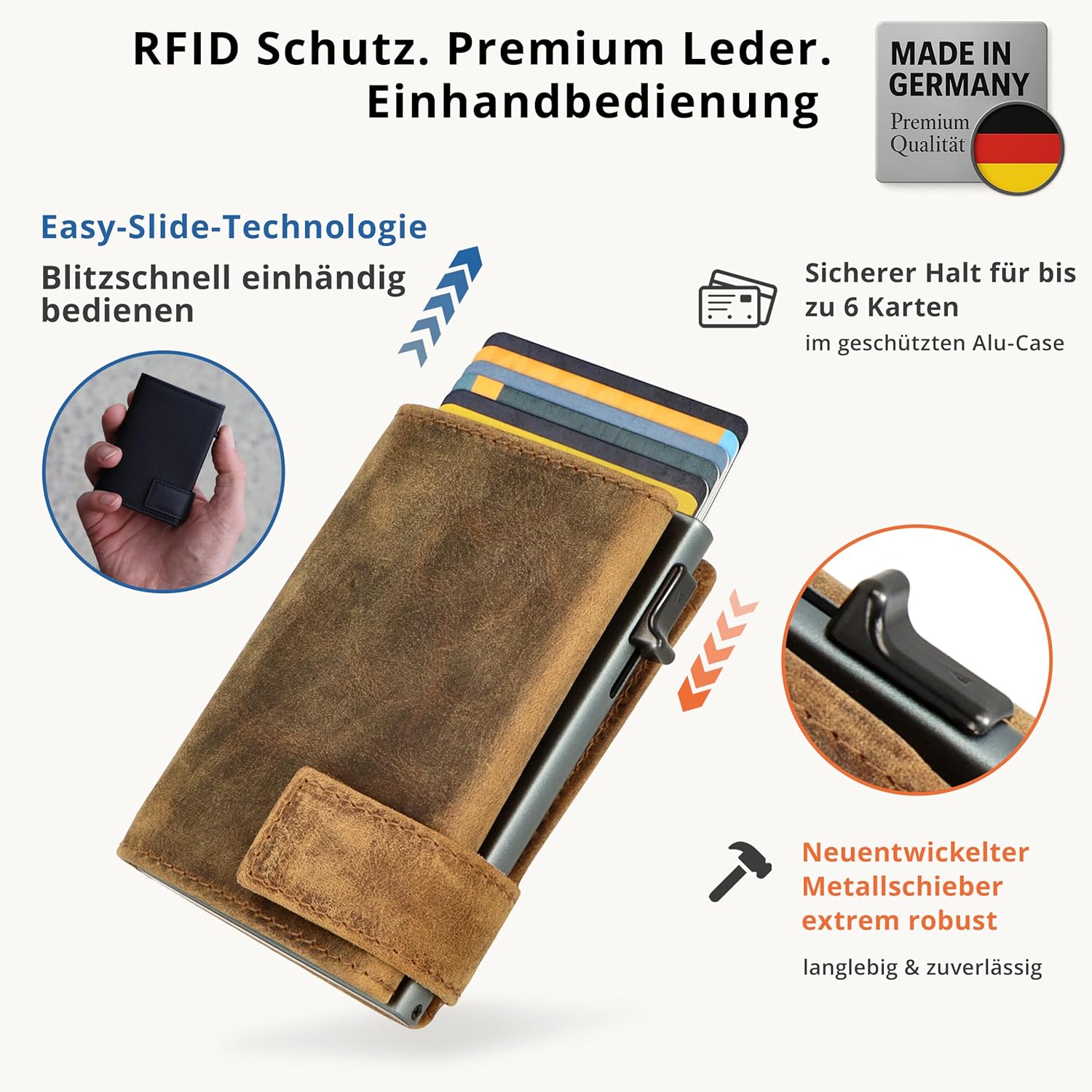 Detalle de SecWal Kartenetui mit Münzfach Druckknopf – Echtleder Geldbörse, RFID-Schutz, Made in Germany