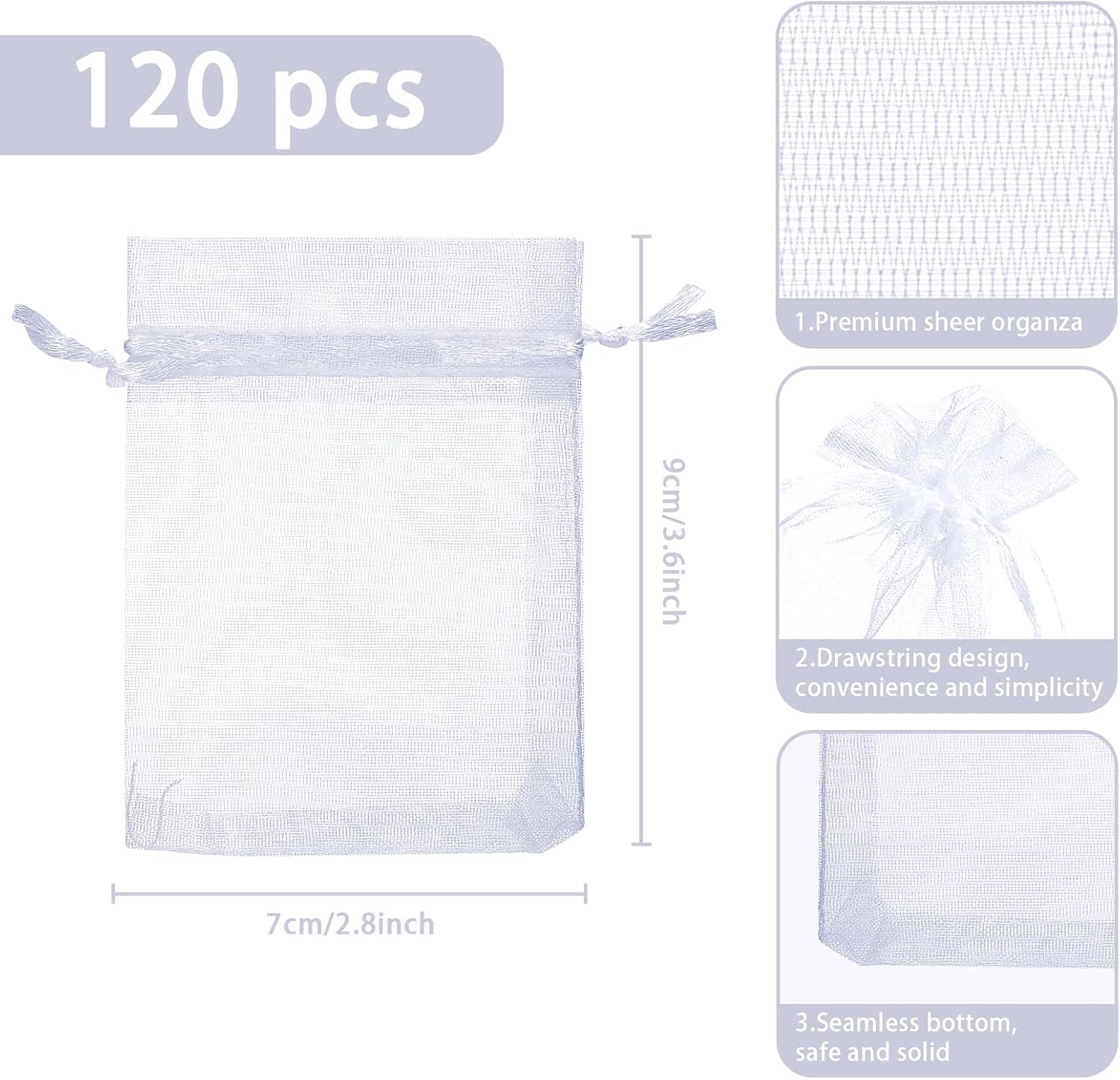 Thumbnail 1 de Naler 120x Organzabeutel 7 x 9 cm