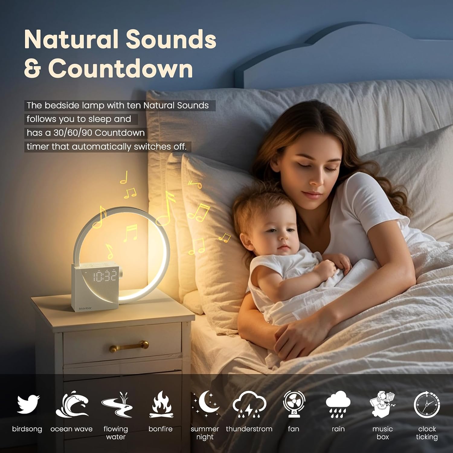 Thumbnail 2 de blonbar Nachttischlampe mit Wake Up Licht – 3-stufig dimmbar, Dual-Wecker, Nature Sound & USB-Ladefunktion