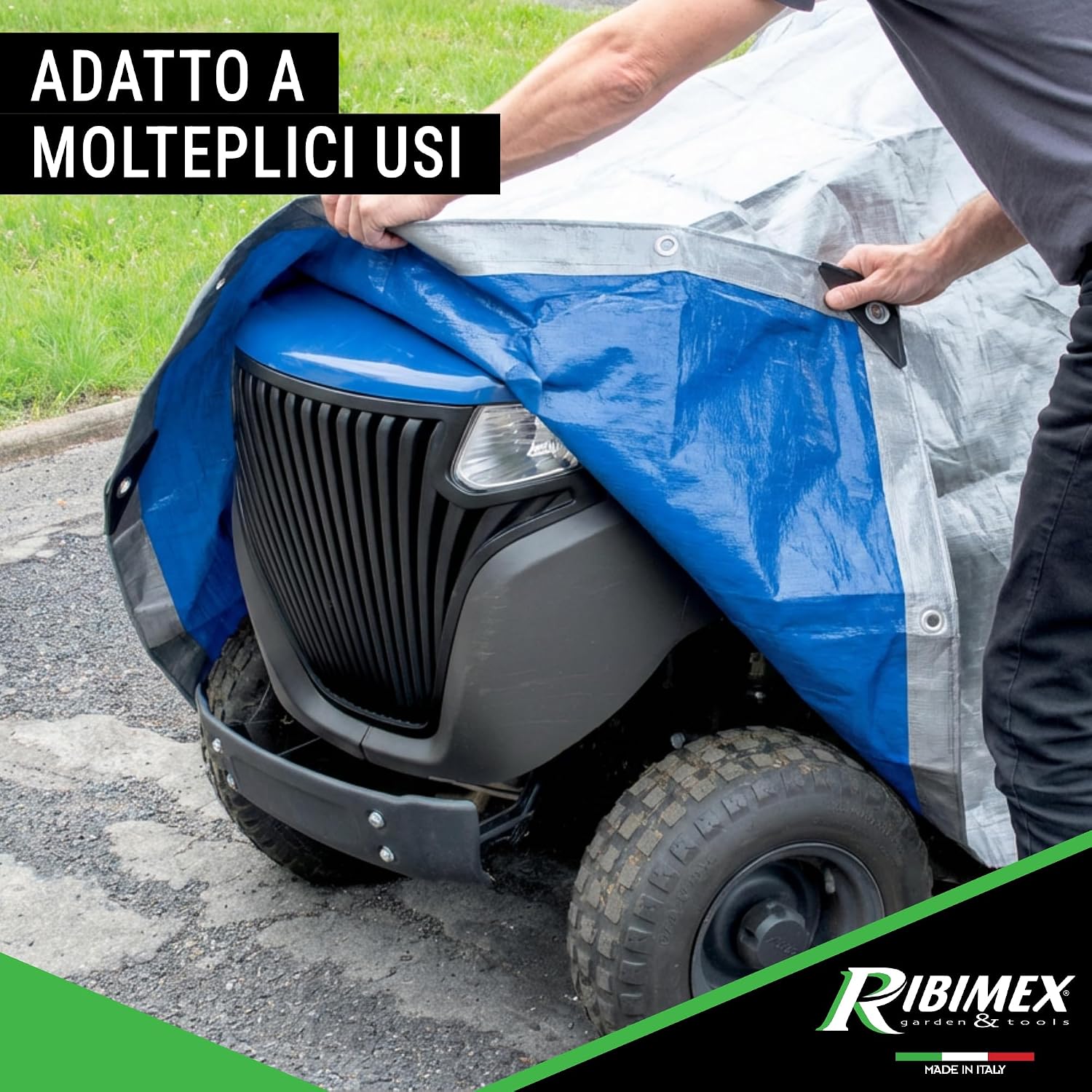 Detalle de Ribimex Telone Impermeabile per Esterno PRO 5x8 m – Protezione affidabile in polietilene 250 g/m² con occhielli in alluminio