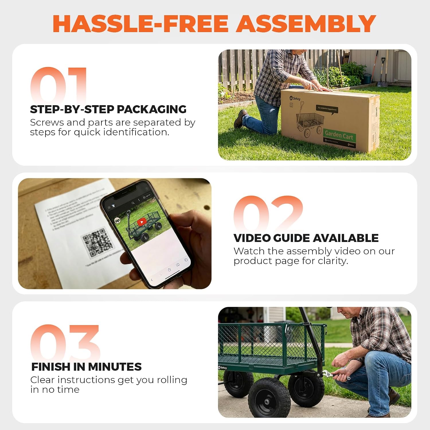 Thumbnail 6 de Sekey GW17 Steel Garden Cart with 7.7 Cu. Ft. Bed, Removable Sides