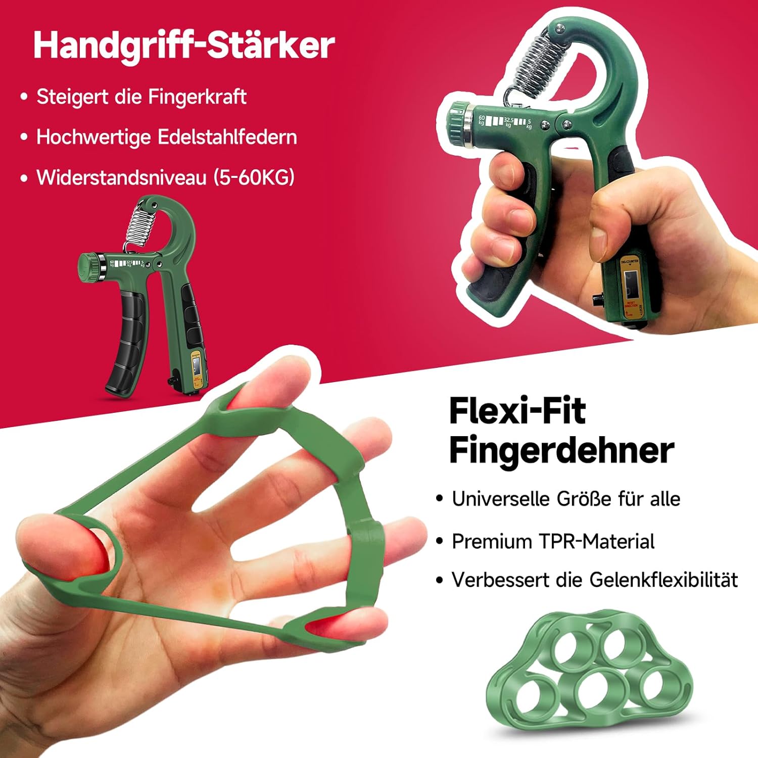 Thumbnail 2 de FitBeast Handtrainer Trainingsset (5-teilig) – einstellbare Handkrafttrainer, Fingerdehner & Stressabbau-Griffball
