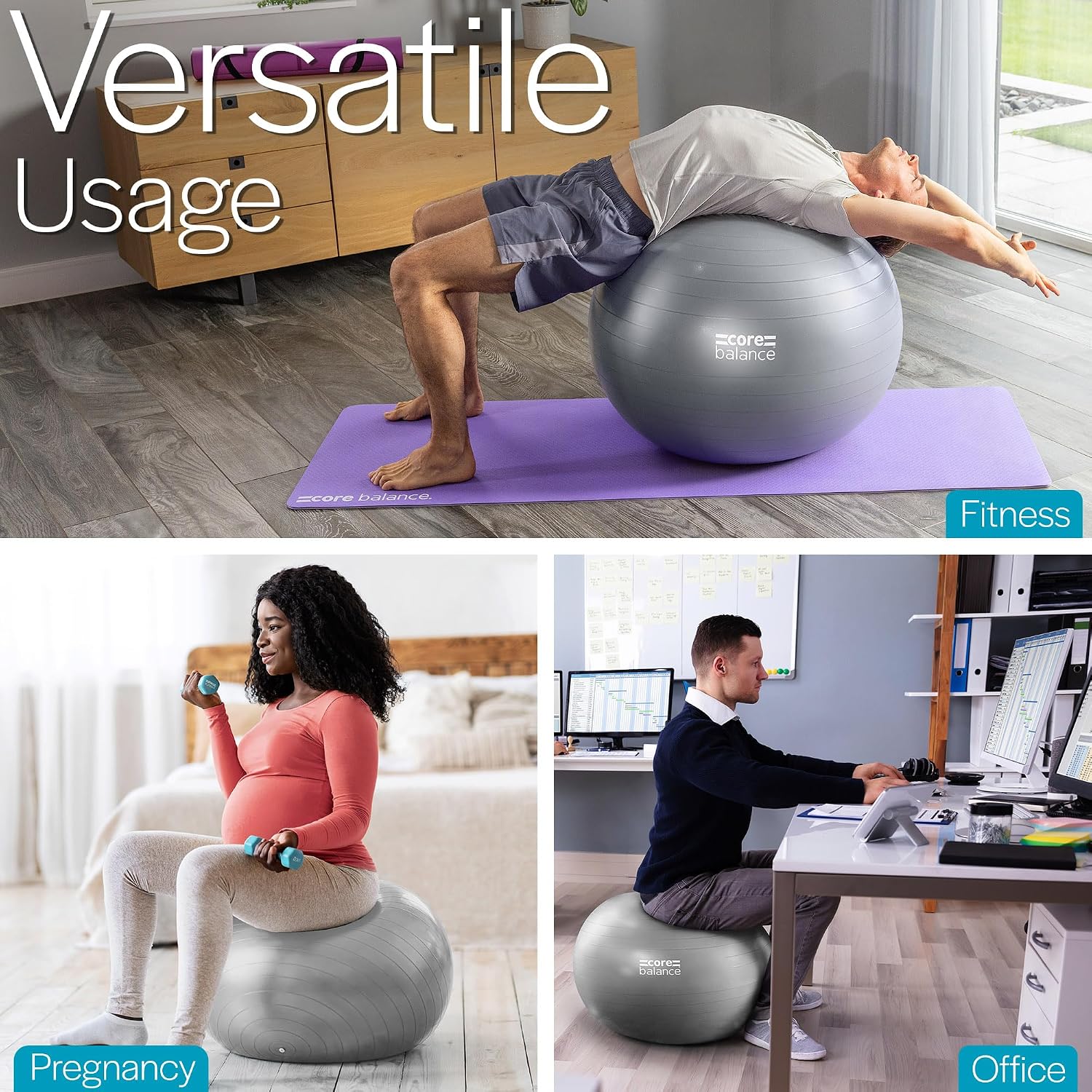 Detalle de Core Balance 565615-US Exercise Ball, Anti-Burst PVC, Pump Included